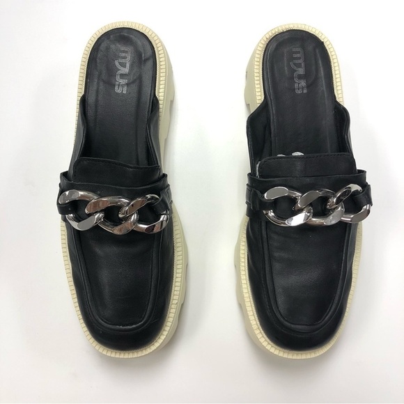 Black and Cream Mules with Chain Detail - Picture 8 of 9